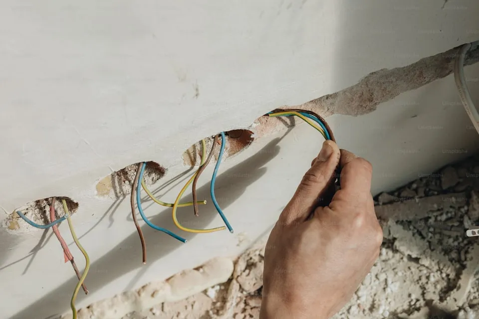 Trabajo de cableado eléctrico en habitación